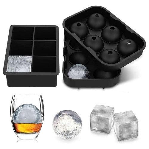 2 Pack Silicone Ice Cube Trays Mold, Round Sphere Ice Ball with Lid ; Large Square Ice Cube Mold (Black) - Toytexx 2 Pack Silicone Ice Cube Trays Mold, Round Sphere Ice Ball with Lid ; Large Square Ice Cube Mold (Black) - Toytexx